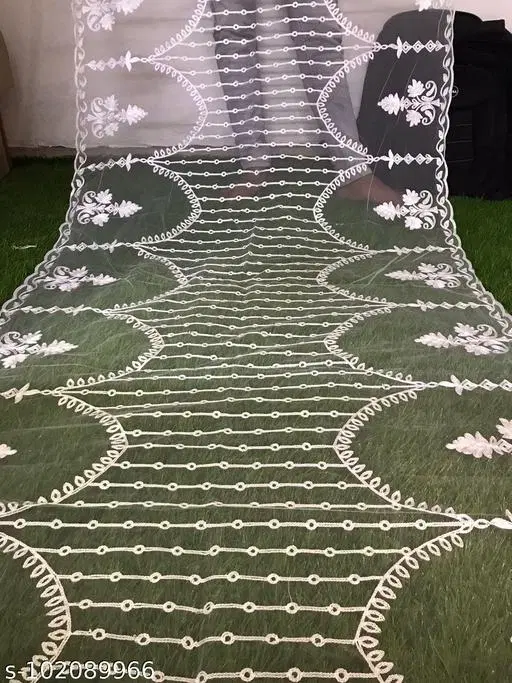 Embroidered Jaipuri Net (White, Free Size)