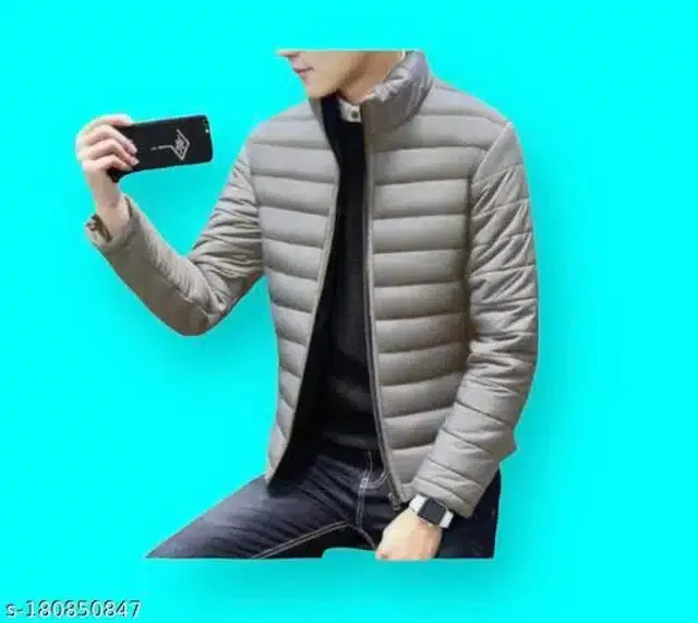 Polyester Full Sleeves Solid Jacket for Men (Grey, L)