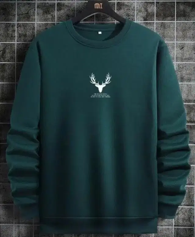 Fleece Printed Sweatshirt for Men, Bottle Green (L)