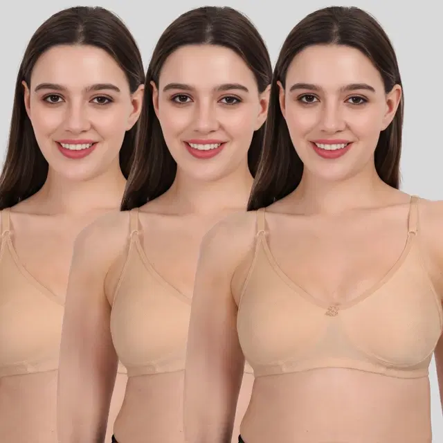 Cotton Bra for Women, Multicolour, Pack of 3 (28B)