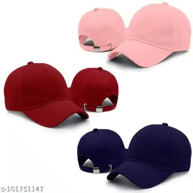 Cotton Caps for Men & Women, Set of 3 (Multicolor)