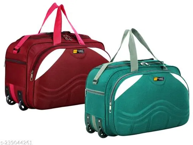 Polyester Duffel Bags, Green & Red, Pack of 2