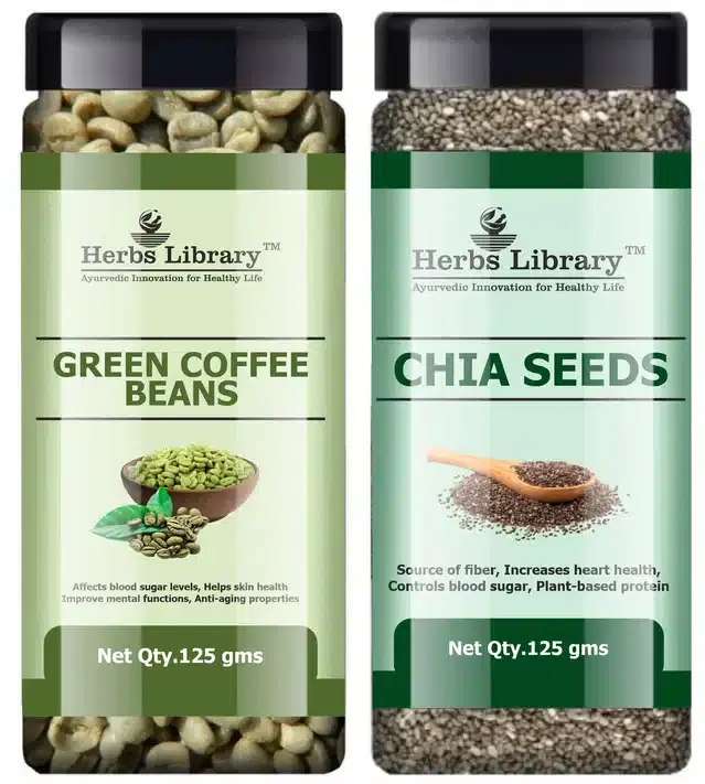 Herbs Library Green Coffee Beans and Chia Seeds, Pack of 2, 125 g