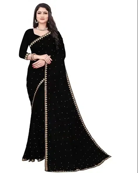 Lycra Blend Solid Saree for Women (Black, 6.3 m)