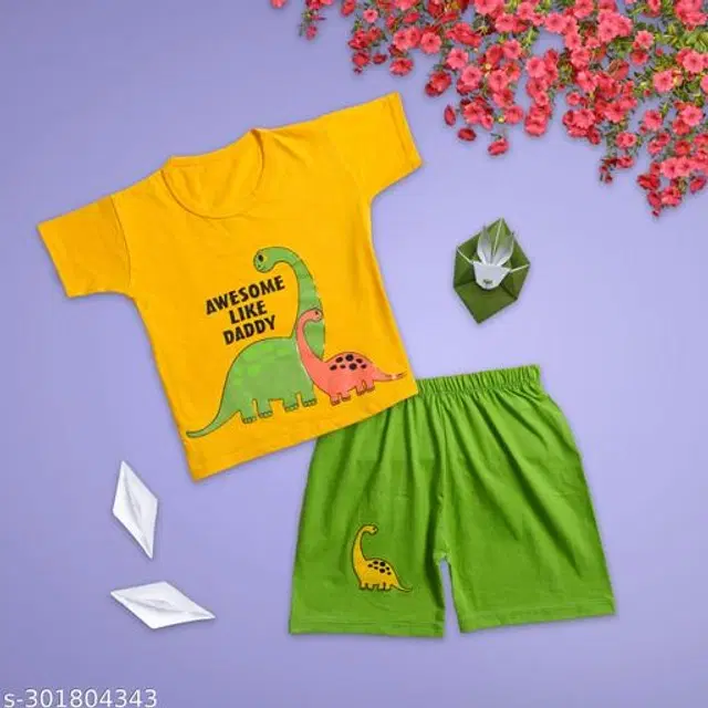 Cotton Clothing Set for Boys (Yellow & Green, 1-2 Years)