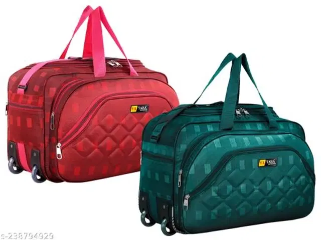 Polyester Duffel Bags, Green & Red, Pack of 2