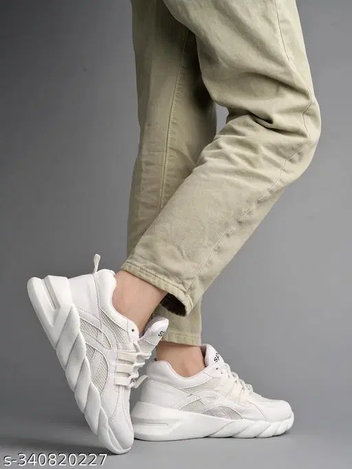 Solid Synthetic Sneakers for Women (White, IND-3)