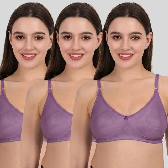 Cotton Bra for Women, Multicolour, Pack of 3 (28B)