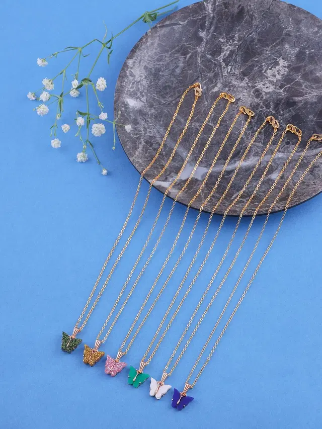 Gold Plated Chain & Pendant for Women & Girls, Pack of 6 (Multicolor)