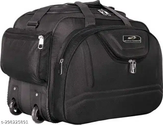 Polyester Strolley Duffel Bag, Black, 75 L