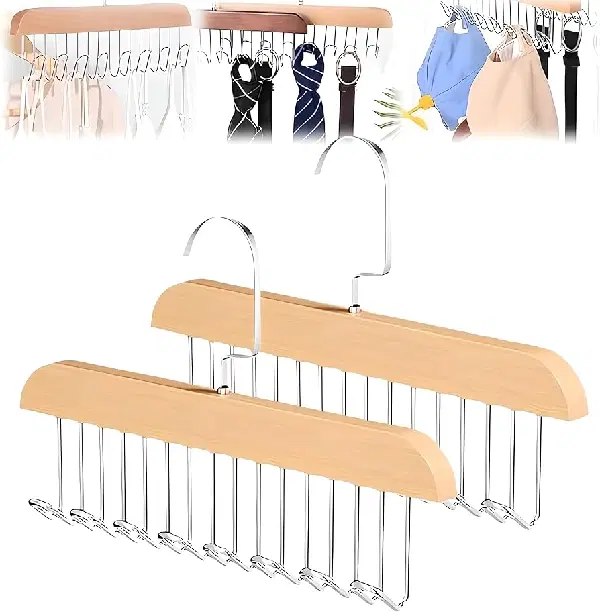 Wooden Clothes Hanger for Wardrobe and Cupboard, Multicolor, Pack of 2
