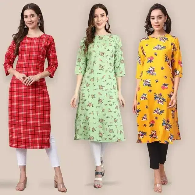 Women Crepe Printed Kurta, Pack Of 3 (Multicolor, XXL) (SD-309)