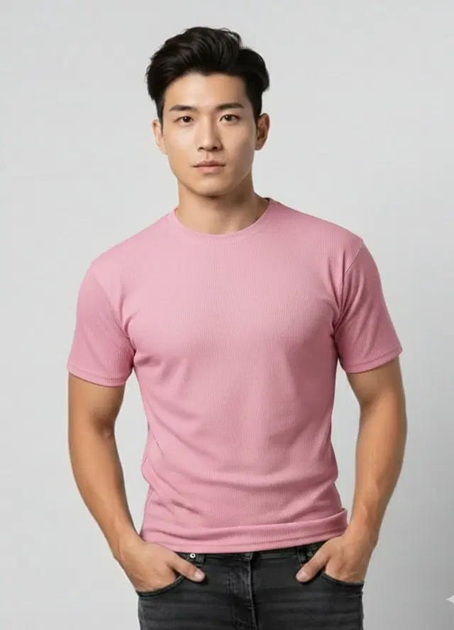 Polyester Round Neck T-shirt for Men, Pink (XL)