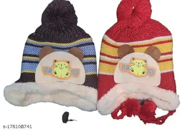 Woolen Winter Cap for Kids, Pack of 2 (Multicolor, 2-3 Years)