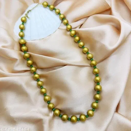 Jewelleries Premium Quality Golden Pearl Necklace Set, Golden