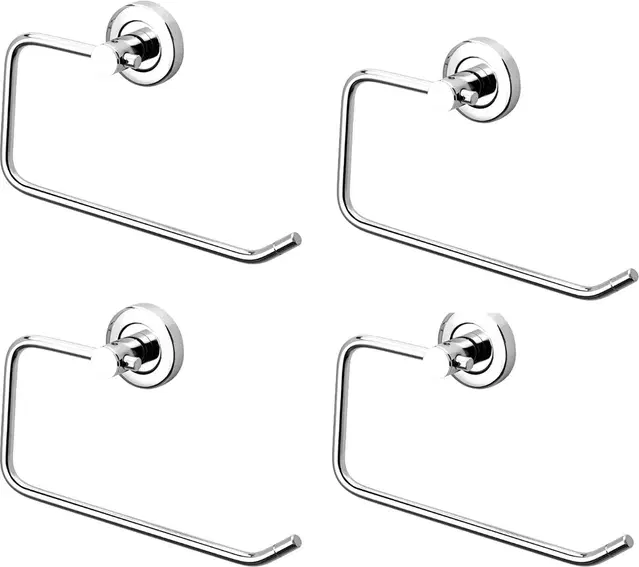 Stainless Steel Multipurpose Towel Ring with Wall Flange, Silver, Set of 4