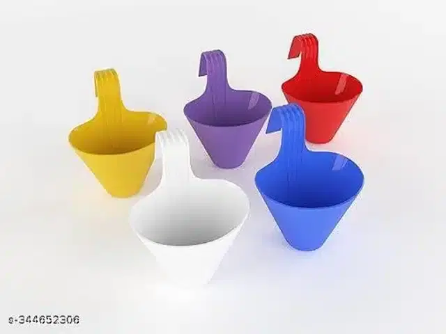 Plastic Hanging Planters, Multicolor, Pack of 5