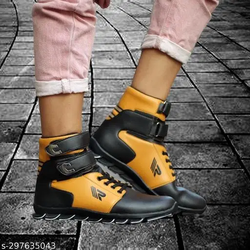 Boots for Men (Yellow & Black, 6)