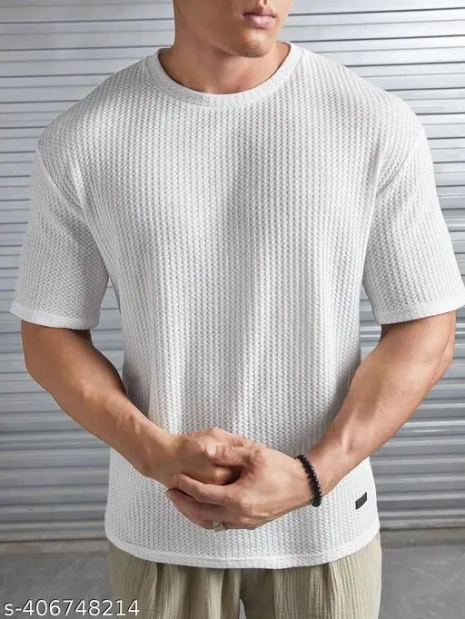 Poly Cotton Round Neck T-shirt For Men, White (M)