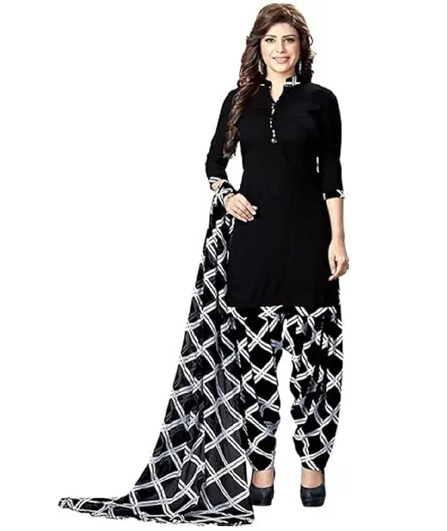 Crepe Printed Unstitched Suit with Dupatta for Women, Black