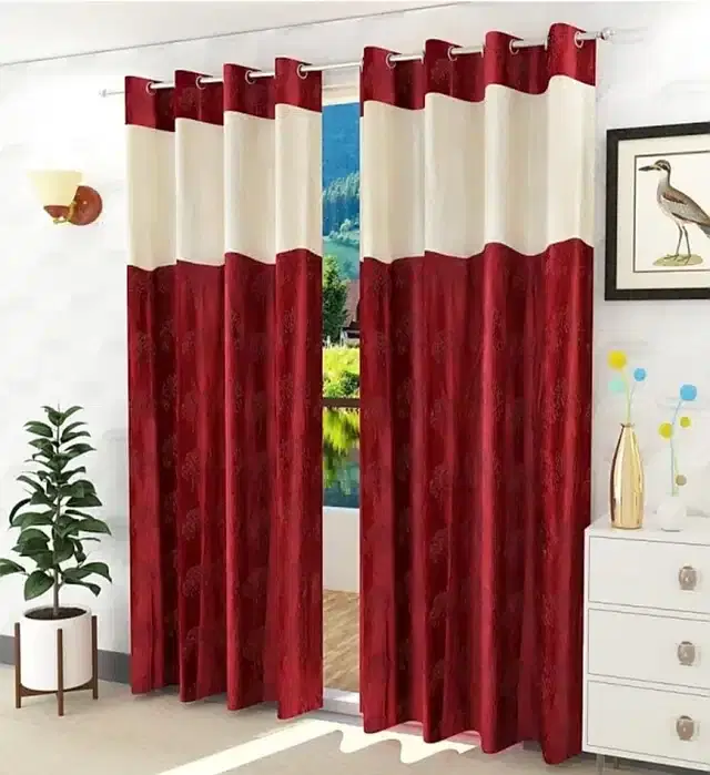 Emboss Door & Window Curtains, Pack of 2, Maroon, 5 feet