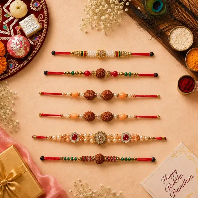 Chandan Akshat Rudraskha Rakhi, Combo Pack of 6