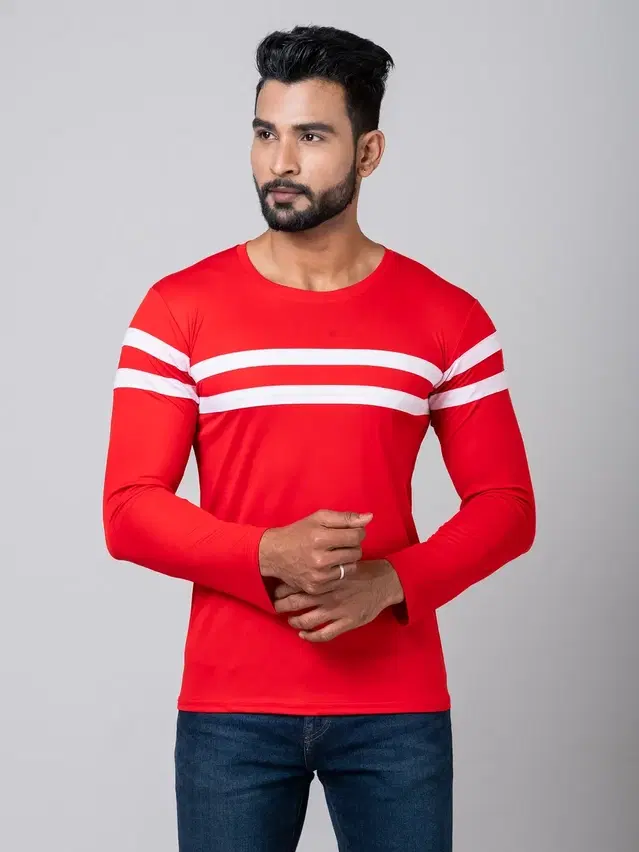 Cotton Blend Round Neck T-shirt for Men, Red (M)