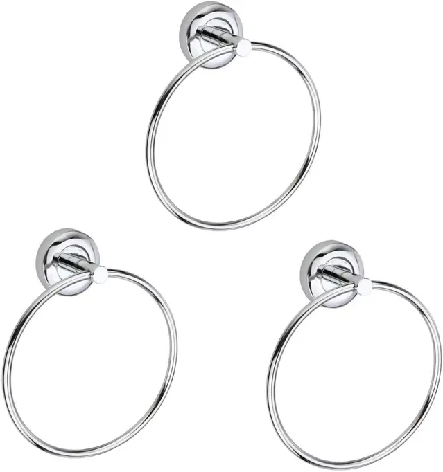 Stainless Steel Multipurpose Towel Ring with Wall Flange, Silver, Set of 3