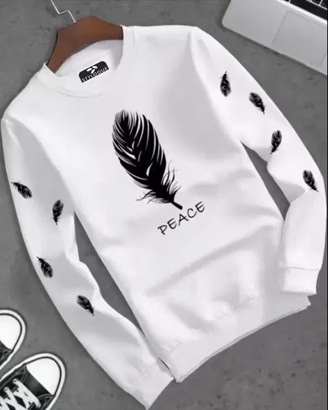 Printed Full Sleeves T-Shirt for Men (White, M)