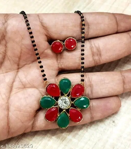 Alloy Mangalsutra With Earring for Women, Black