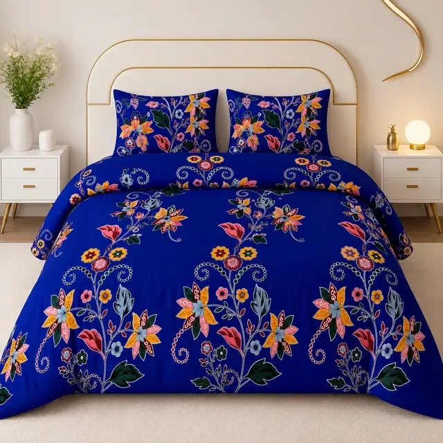 SimpleHome Leaf Double Bedsheet Navy Blue 82x88inch