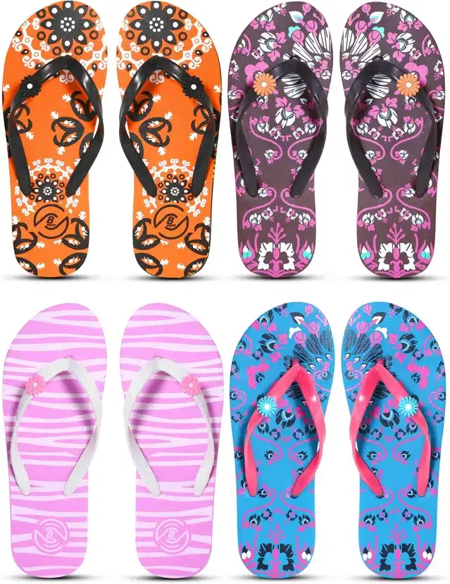 Flip Flops for Women, Pack of 4 (Multicolor, 5)