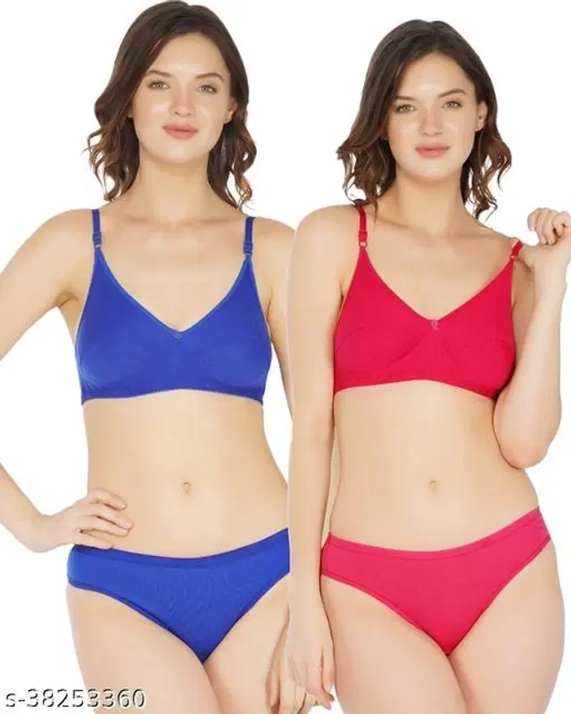 Cotton Blend Solid Lingerie Set for Women, Pack of 2 (Multicolor, 30A)