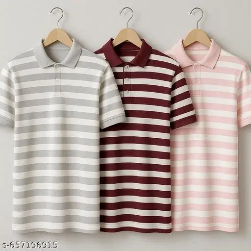 Cotton Blend Striped T-shirt for men, Multicolour (2XL) Pack of 3