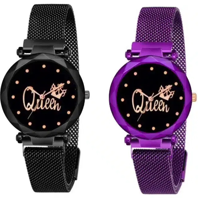 Women's Analog Watches, Pack of 2 (Black & Purple)