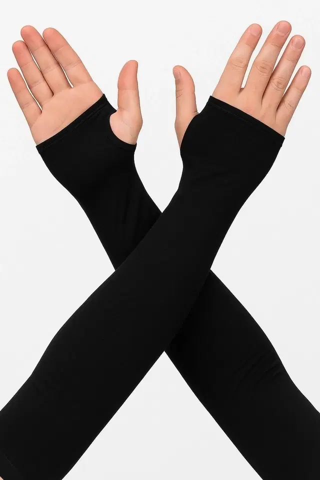 Cotton Solid Arm Sleeves for Men & Women, Black