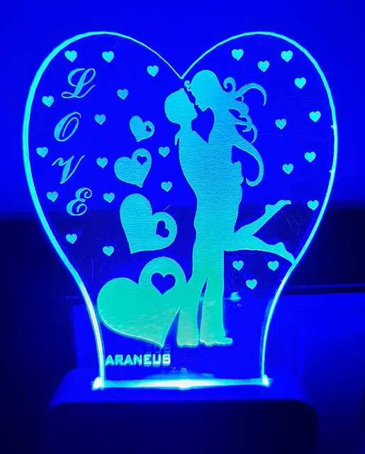 Unicept Love Couple with Bottomheart 3D Illusion LED 7 Color Changing Night Lamp, Multicolor, NE-12
