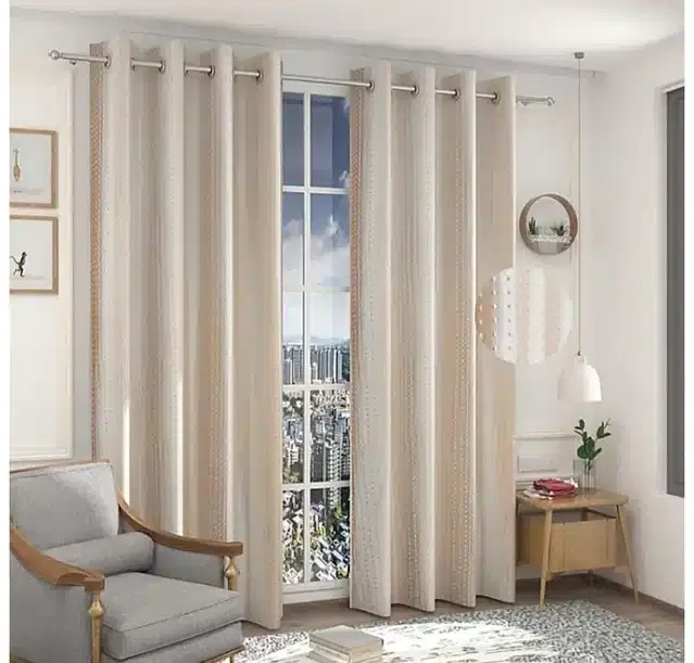 Emboss Door & Window Curtains, Pack of 2, Cream, 5 feet