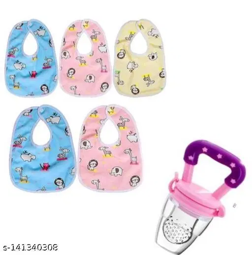 Baby Food & Fruit Feeder Combo With 5 Waterproof Bibs
