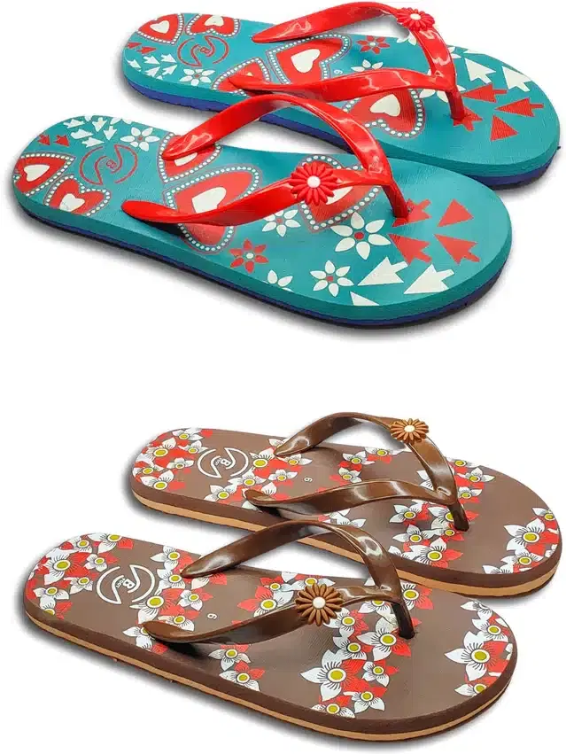 Flip Flops for Women, Pack of 2 (Multicolor, 6)