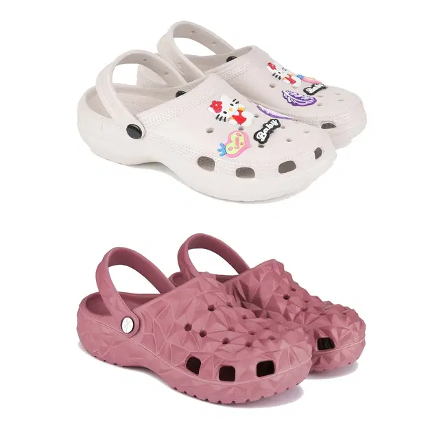 Clogs for Women, Set of 2 (Pink & Cream, 7)