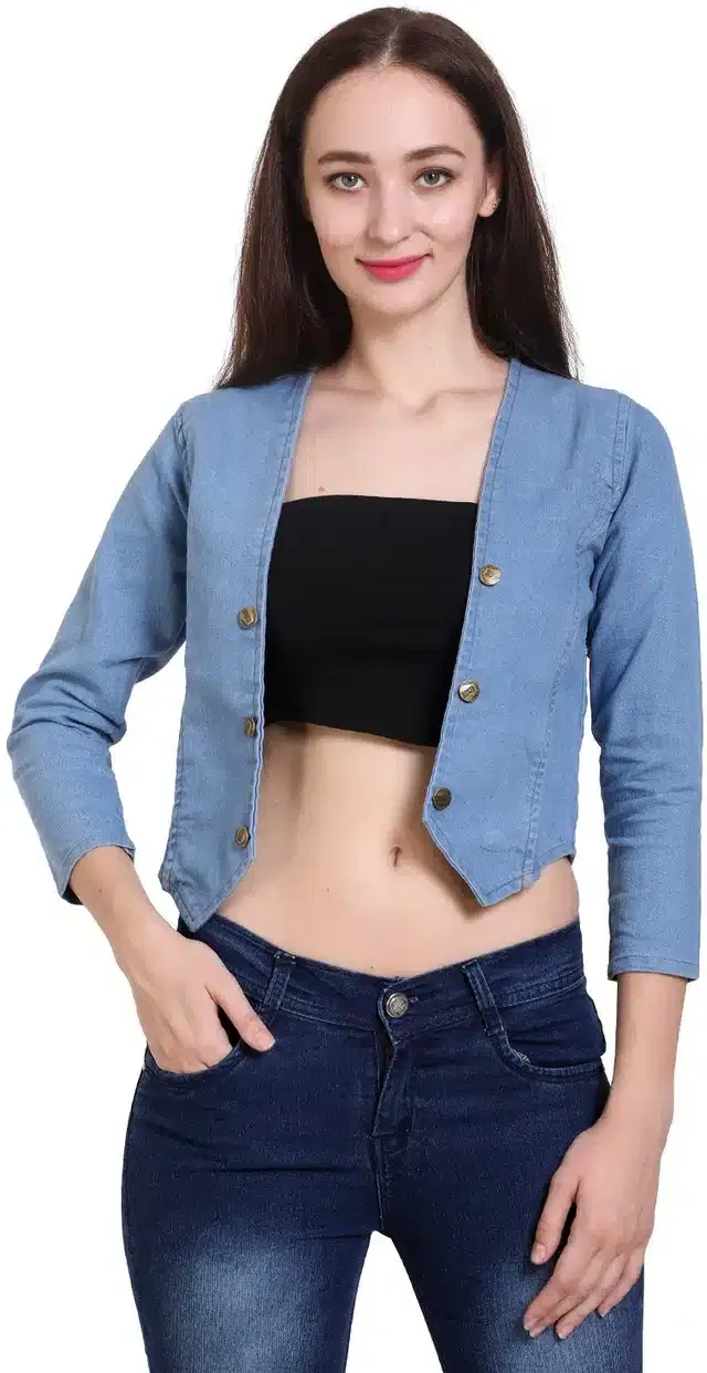 Women's Solid Shrug (Light Blue, S) (WE-119)