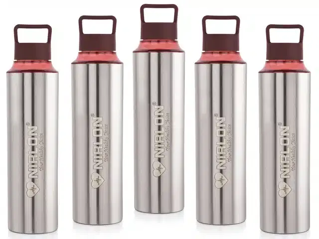 Stainless Steel Insulated Single Wall Water Bottle, Pack of 5, Silver, 900 ml