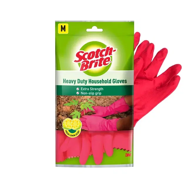 Scotch-Brite Rubber Heavy Duty Hand Gloves For Dishwashing, Gardening, Kitchen Cleaning ( Inner Cotton Lining For Comfort), 1 Pair