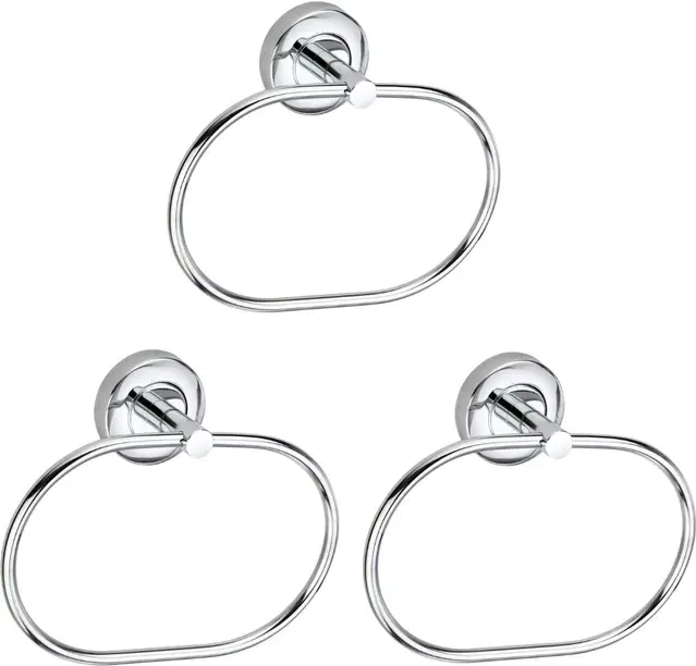 Stainless Steel Multipurpose Towel Ring with Wall Flange, Silver, Set of 3