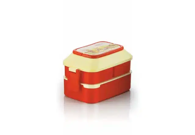 2 Containers Lunch Box with Roti Tray and 2 Spoons., Multicolor, 1100 ml, Set of 1