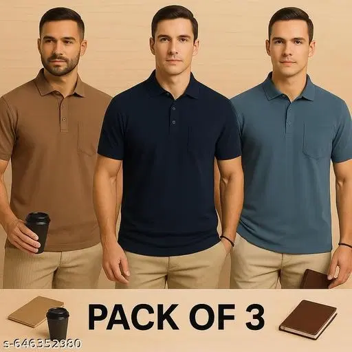 Cotton Blend Solid T-shirt for men, Multicolour (XL) Pack of 3