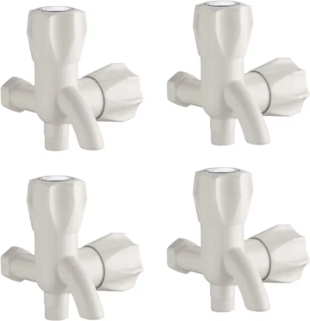 Plastic 2-in-1 Bib Cock Taps Faucet with Wall Flange, White, Set of 4