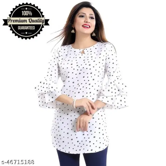 Three-Quarter Sleeves Top for Women (White, M)