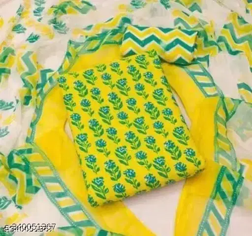 Printed Crepe Unstitched Suit Fabric for Women, Yellow (Free size)